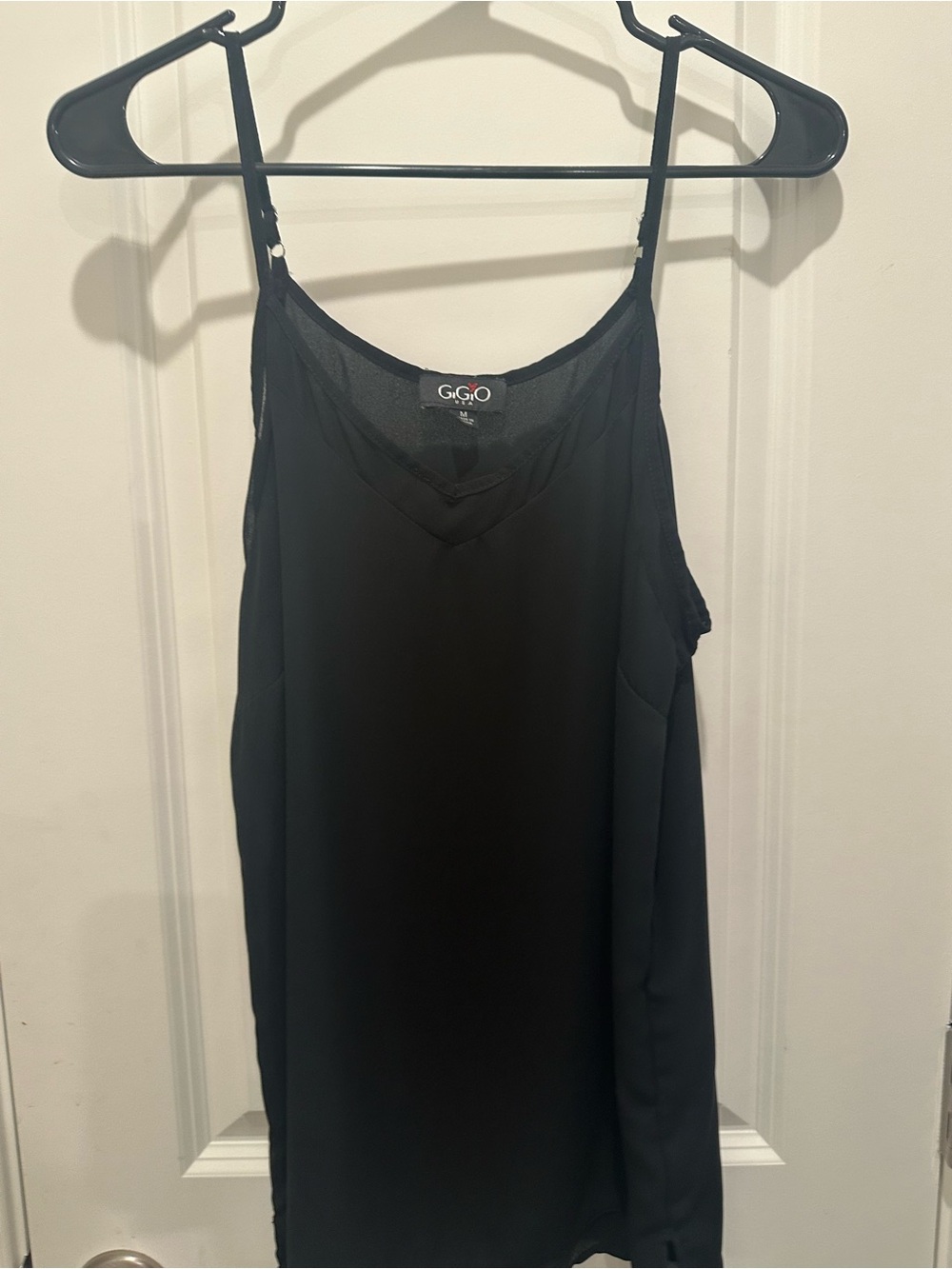 G.GIO Black V-Neck Satin Camisole with Adjustable Straps